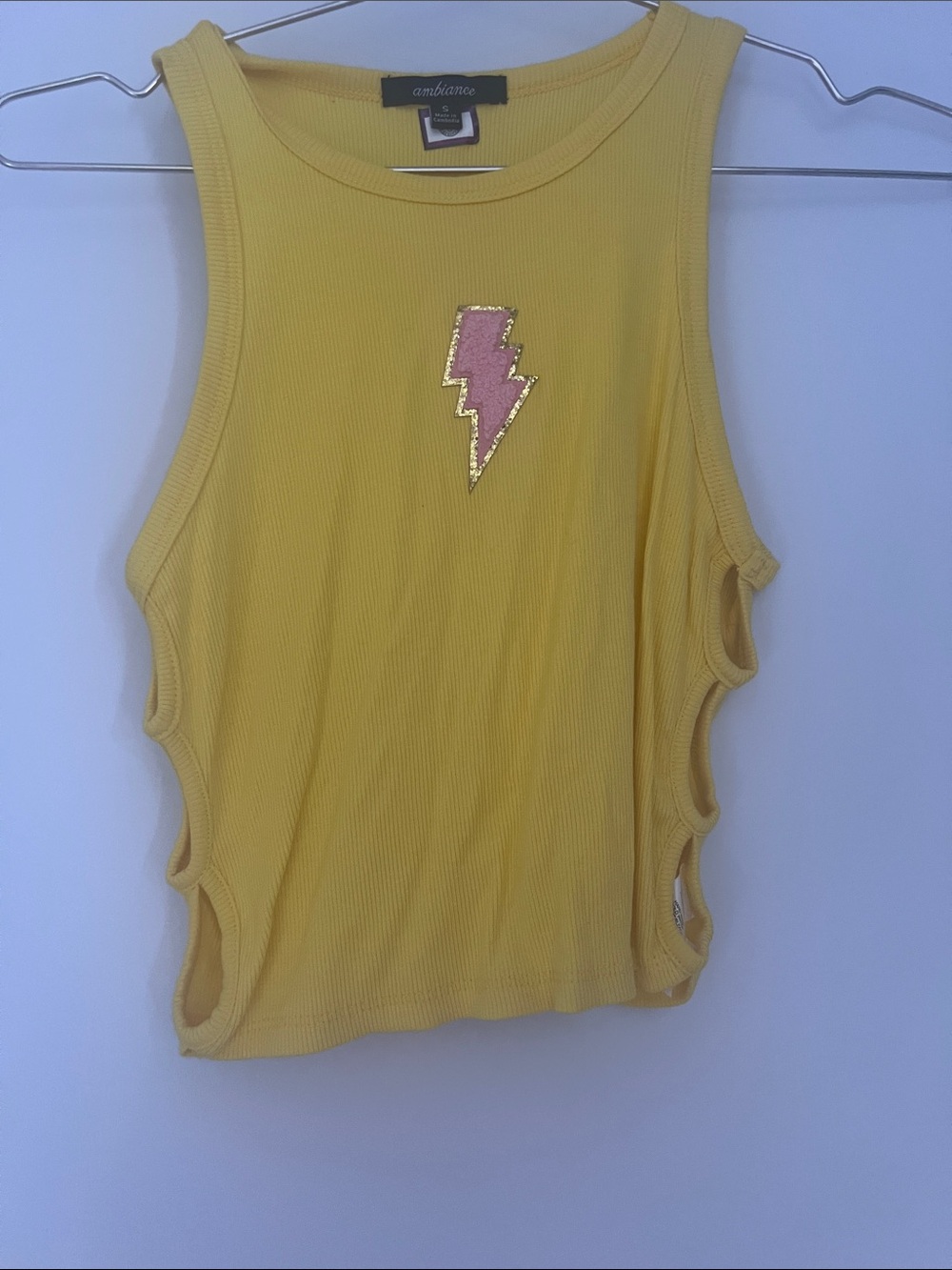 Ambiance Yellow Ribbed Tank with Pink Lightning Patch